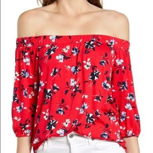 Off the shoulder floral red top